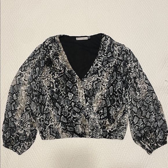 Alice + Olivia Tops - Alice + Olivia Snake Print Blouse Wrap Front V Neck Top
